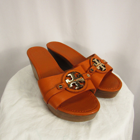 Tory Burch Shoes - Tory Burch Patti 3 Orange Leather Wedge Sandals